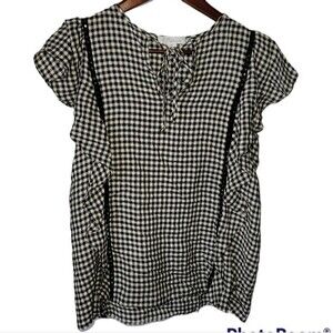 Nordstrom Signature Black White Gingham Flutter Shirt XS Spring Extra Small